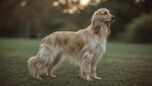Eleganter Afghanischer Windhund mit langem seidigen Fell im goldenen Abendlicht